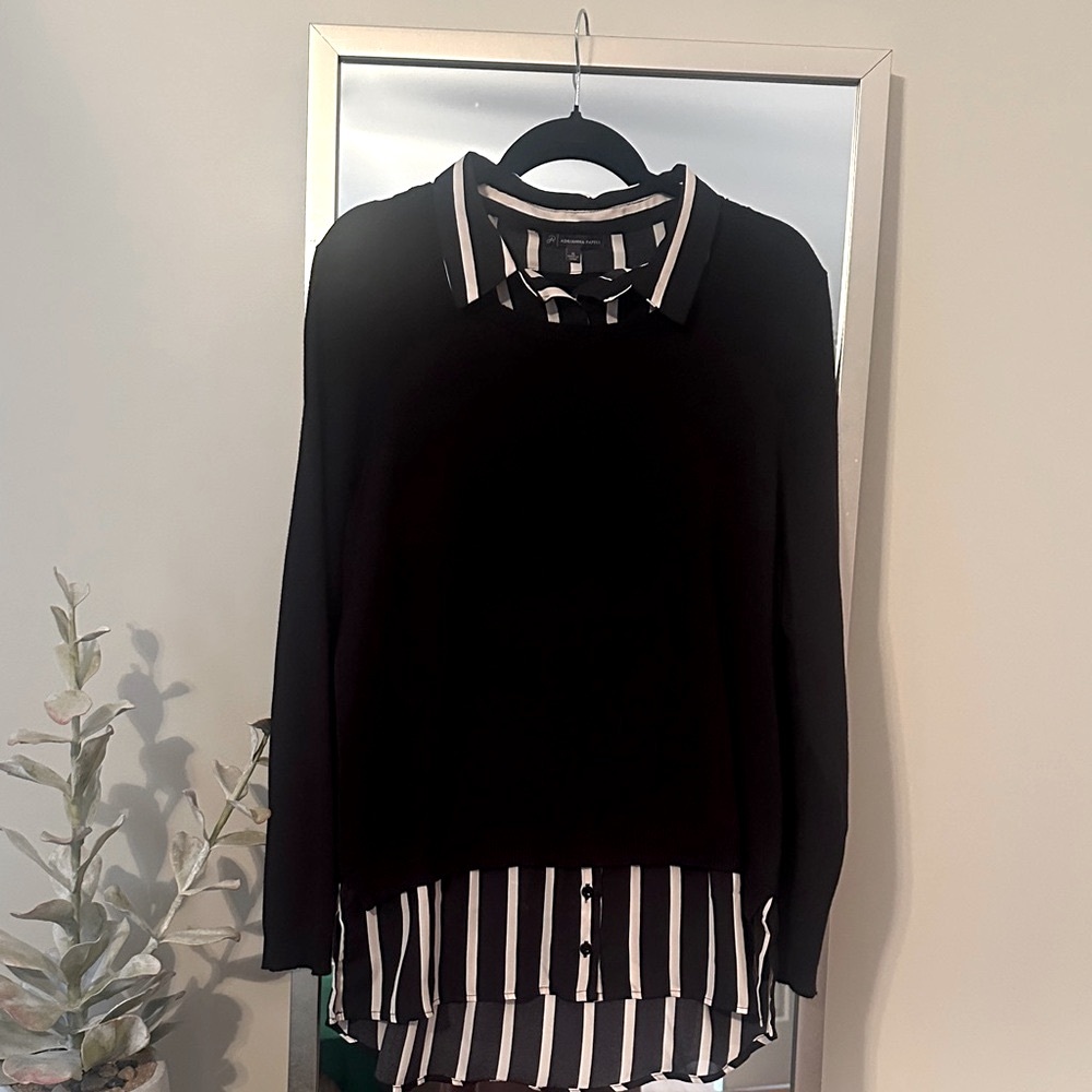 Adrianna Papell  Black and Taupe stripe sweater blouse